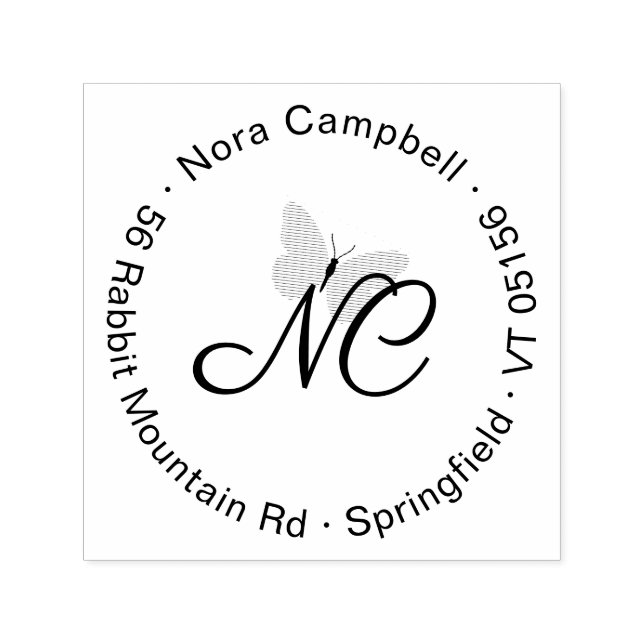 Tampon Auto-encreur Élégant Script Monogram Round Return Adresse (Design)
