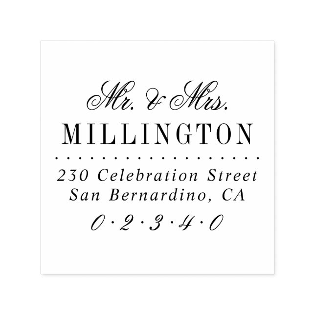 Tampon Auto-encreur Élégant Script Mr & Mrs Mariage Adresse de retour (Design)