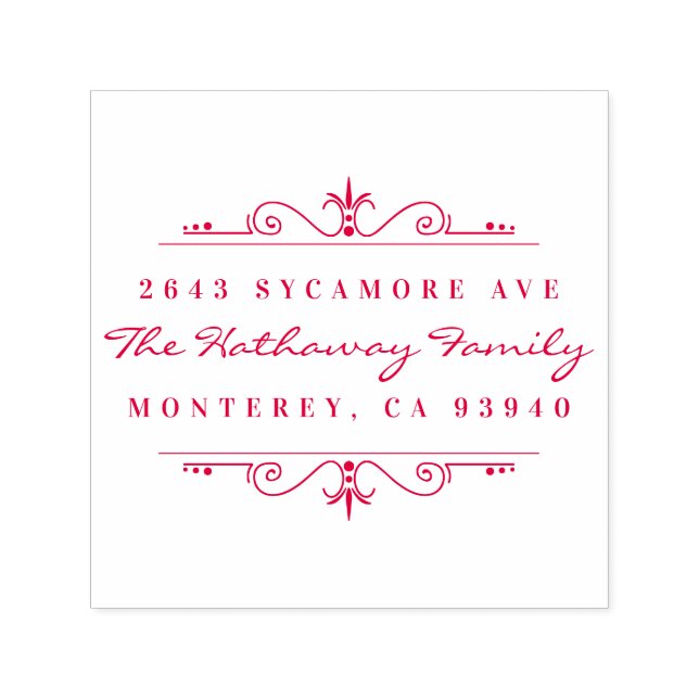 Tampon Auto-encreur Élégant Script & Ornement Famille Adresse de retou (Design)