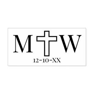 Tampon Auto-encreur Élégant Simple Croix Couple 2 Init Monogramme Date