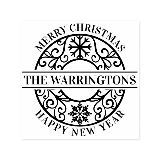 Tampon Auto-encreur Élégant Snowflakes Lacy Filigree Nom de famille (Design)