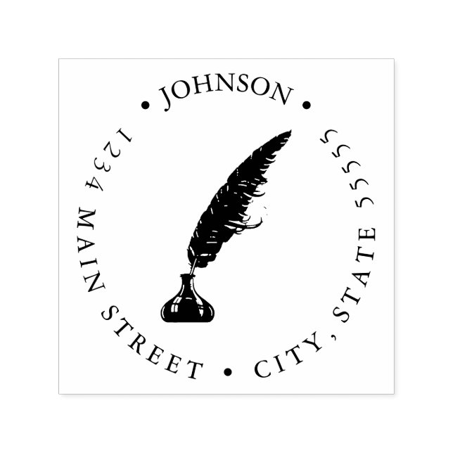 Tampon Auto-encreur Élégant stylo plume Encre puits retour Étiquette (Design)
