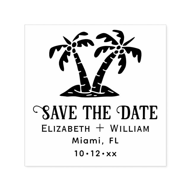 Tampon Auto-encreur Elegant Tropical Palm Trees Wedding Save the Date (Design)