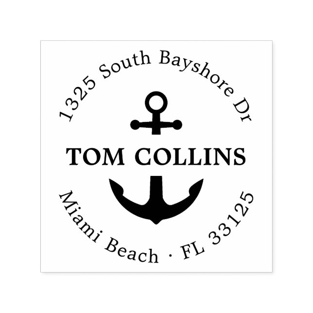 Tampon Auto-encreur Élégante Ancre nautique | Adresse de retour arrond (Design)