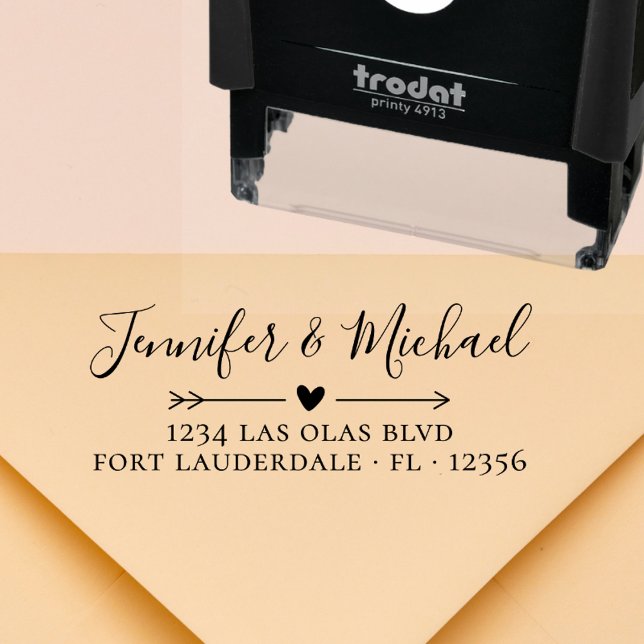 Tampon Auto-encreur Élégante calligraphie Mariage cardiaque Adresse de (Créateur téléchargé)