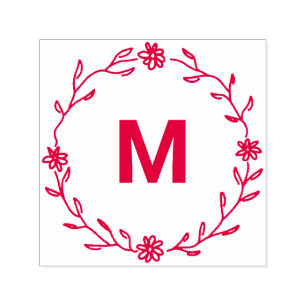 Tampon Auto-encreur ♥ Élégante couronne florale Monogramme ♥