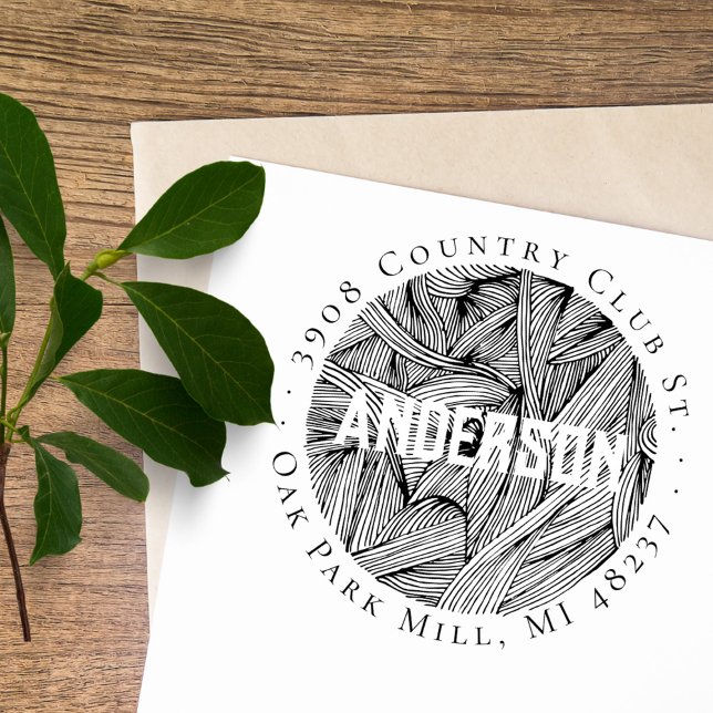 Tampon Auto-encreur Élégante ligne botanique Art personnalisé Adresse  (Créateur téléchargé)