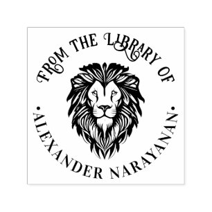 Tampon Auto-encreur Élégante tête de lion n°3 de la bibliothèque ronde