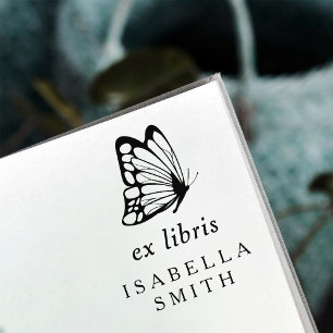 Tampon Auto-encreur Élégante typographie Papillon Ex Libris Plaque
