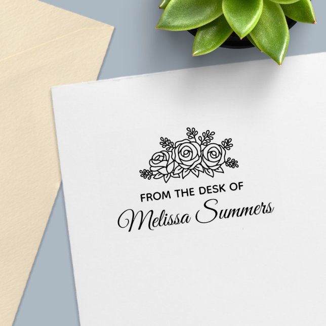 Tampon Auto-encreur Elégantes fleurs de bouquet Roses du bureau de (Créateur téléchargé)