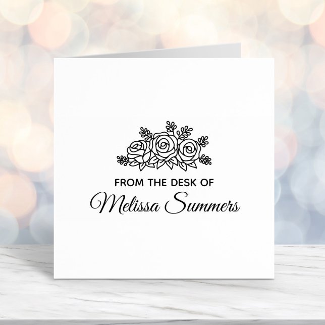 Tampon Auto-encreur Elégantes fleurs de bouquet Roses du bureau de (Créateur téléchargé)