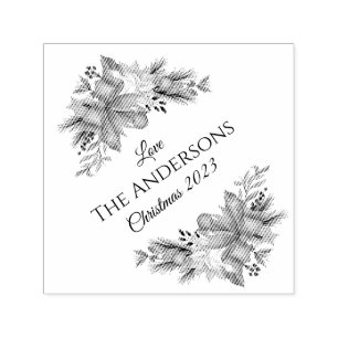 Tampon Auto-encreur Élégantes fleurs Joyeux Noël 2023