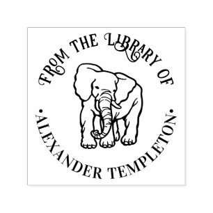 Tampon Auto-encreur Élément de ligne éléphant rond Nom de livre de bib
