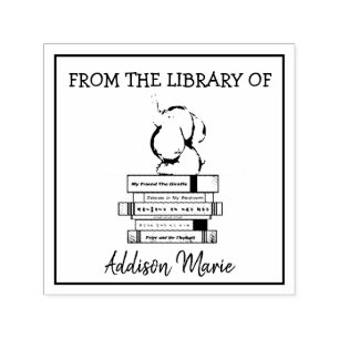 Tampon Auto-encreur Eléphant Cute Avec Livres De La Bibliothèque De
