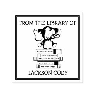 Tampon Auto-encreur Eléphant Cute Avec Livres De La Bibliothèque De L'