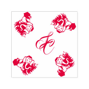 Tampon Auto-encreur Eléphants Père Noël mignons avec Monogramme Noël