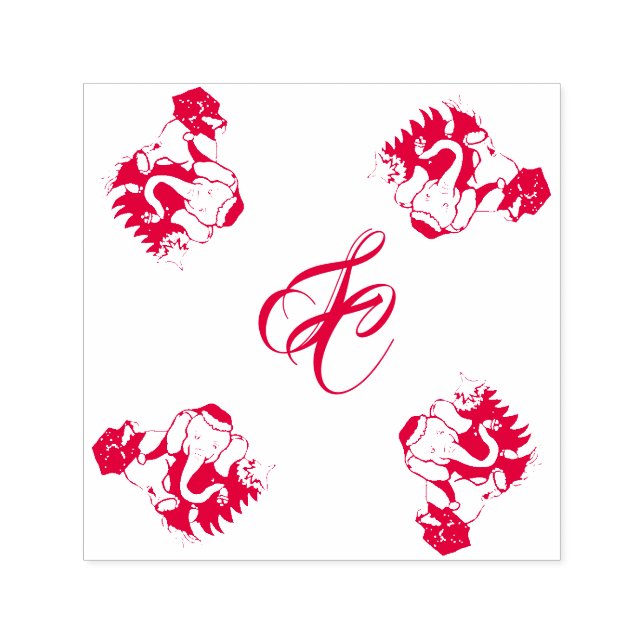 Tampon Auto-encreur Eléphants Père Noël mignons avec Monogramme Noël (Design)