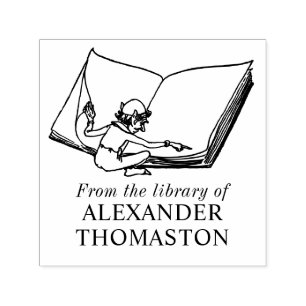 Tampon Auto-encreur Elfe Whimsical Lecture Grand Livre Nom de la bibli