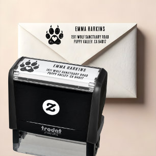 Tampon Auto-encreur Empreinte de Patte de Chien avec Cœur Adresse de R