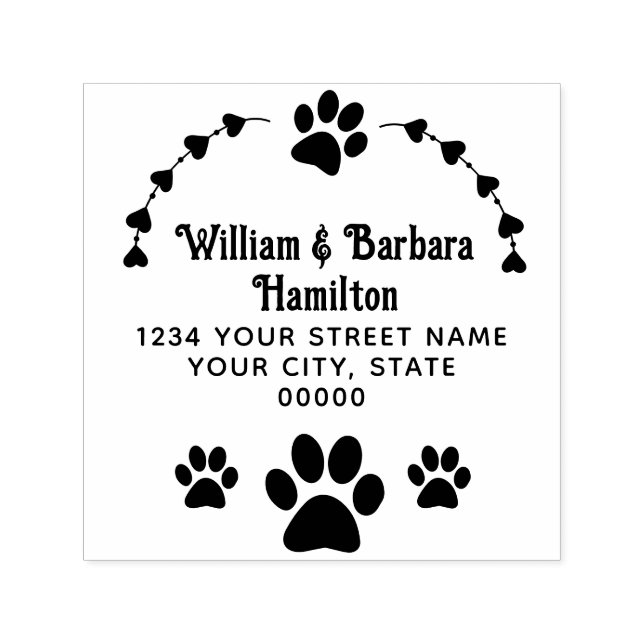 Tampon Auto-encreur Empreintes de pattes Coeurs Nom du cadre Adresse d (Design)