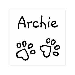 Tampon Auto-encreur Empreintes de pattes de coeur doux avec nom Pet Si