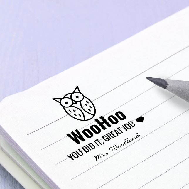 Tampon Auto-encreur Encouragement WooHoo Owl Enseignants personnalisés (Encouragement WooHoo Owl Personalized Teachers Self-inking Stamp)
