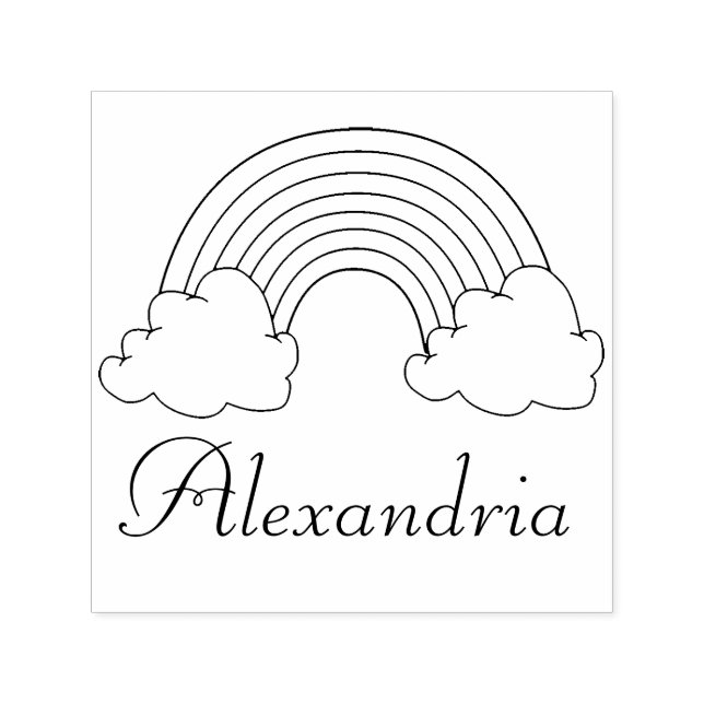 Tampon Auto-encreur Enfants Arc-en-ciel avec nuages Personnalisé Plutô (Design)