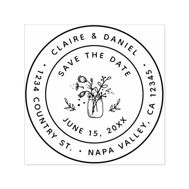 Tampon Auto-encreur Enregistrer la date Mason Jar Retourner l'adresse  (Design)