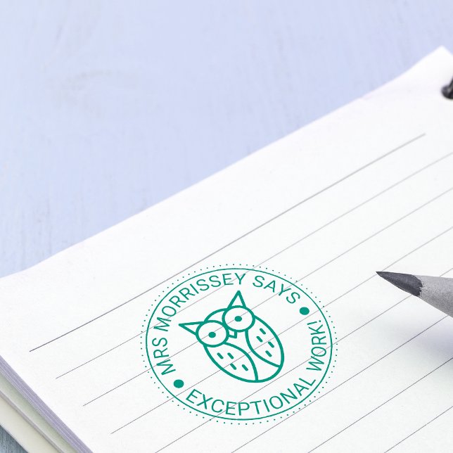 Tampon Auto-encreur Enseignants Chouettes Travail Exceptionnel Personn (Exceptional Work Owl Teachers Personalized Self-inking Stamp)