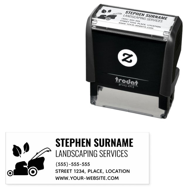 Tampon Auto-encreur Entretien de pelouse ou aménagement paysager avec  (En situation)