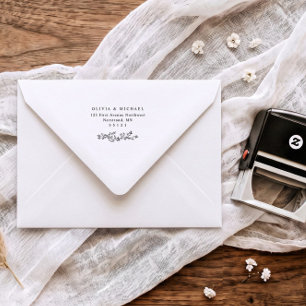 Tampon Auto-encreur Enveloppe de mariage timbre adresse de retour flor