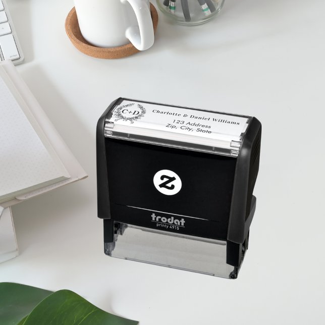 Tampon Auto-encreur Épouse initiale du marié mariage de couronne adres (Créateur téléchargé)