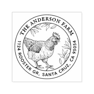 Tampon Auto-encreur Esquisse de poulet rustique personnalisée Adresse 
