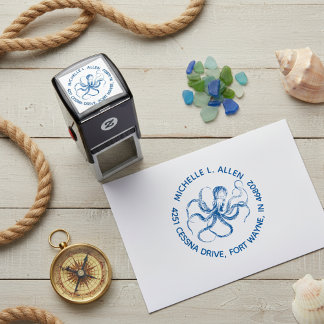 Tampon Auto-encreur Etched Vintage Octopus Round Return Address Stamp