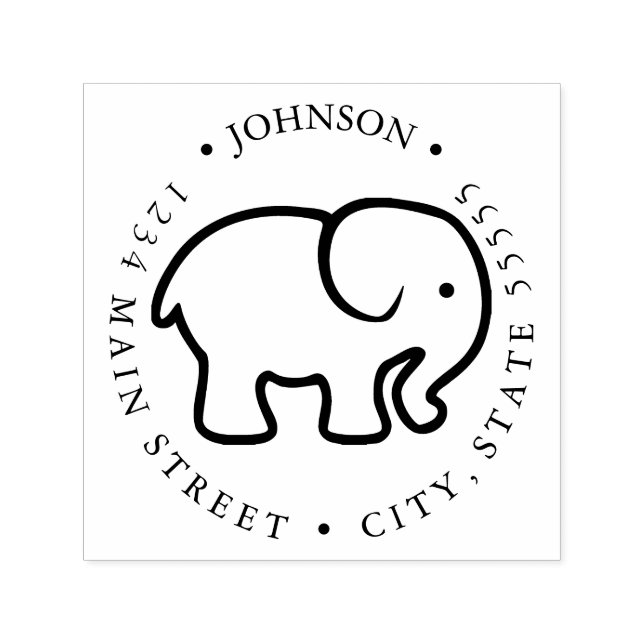 Tampon Auto-encreur Étiquette retour Silhouette Eléphant mignon (Design)