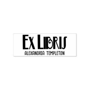 Tampon Auto-encreur Ex Libris Art Déco Texte Ancien Nom de Bibliothèqu