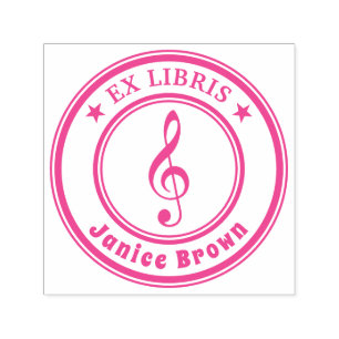 Tampon Auto-encreur Ex Libris avec clé de musique Rose