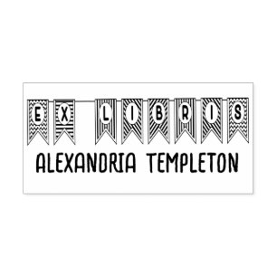 Tampon Auto-encreur Ex Libris Bunting Pennant Drapeau Bibliothèque Nom