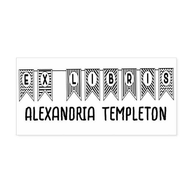 Tampon Auto-encreur Ex Libris Bunting Pennant Drapeau Bibliothèque Nom (Design)