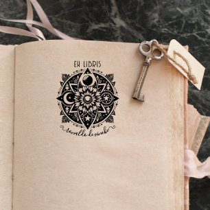 Tampon Auto-encreur Ex libris Fleur de Lune et Soleil Vintage