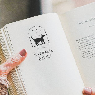 Tampon Auto-encreur Ex Libris   Magic Moon Stars & Cat Library Livre