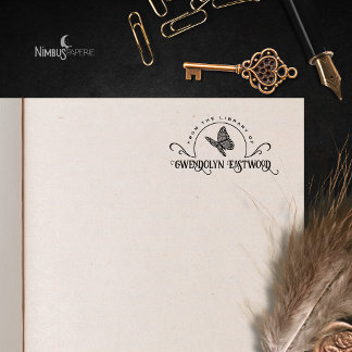 Tampon Auto-encreur Ex-libris Papillon Broderie Ancienne