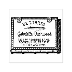 Tampon Auto-encreur Ex Libris Plaque Vintage Livre et Nom de la plume
