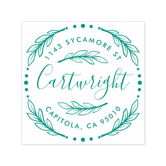 Tampon Auto-encreur Fabriqué Rustique Laurel Wreath Adresse de retour (Design)