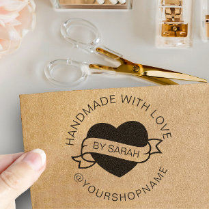 Tampon Auto-encreur Fait à la main avec amour Votre boutique et nom