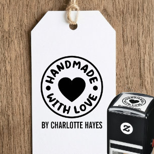 Tampon Auto-encreur Fait Main Avec Amour Coeur Rond Petite Entreprise