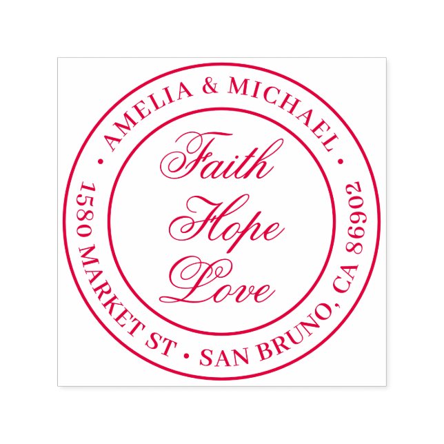 Tampon Auto-encreur Faith Hope Love | Adresse de retour Mariage arrond (Design)