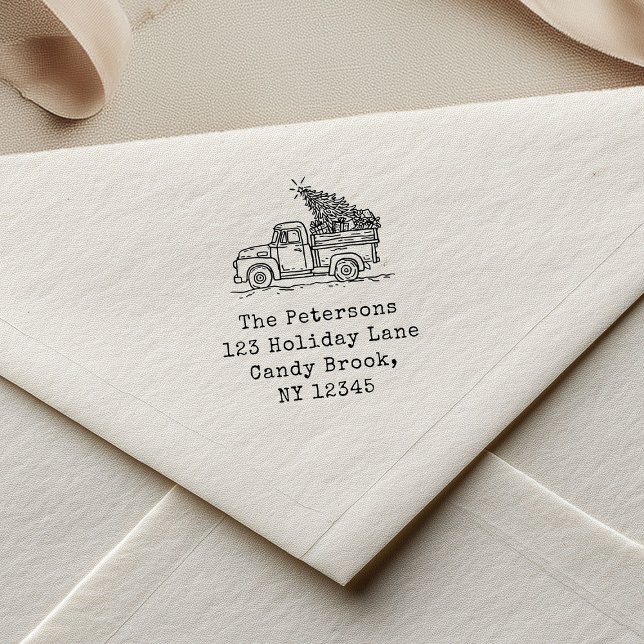 Tampon Auto-encreur Famille de Camions de Noël Rétro-Glissés à la main (Créateur téléchargé)