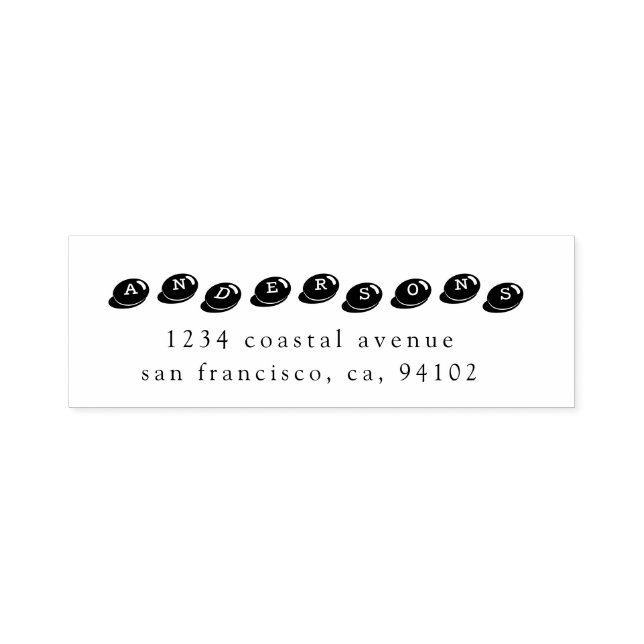 Tampon Auto-encreur famille de plage de galets Adresse de retour Timbr (Design)