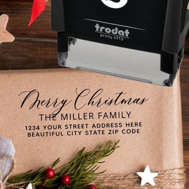 Tampon Auto-encreur Famille Joyeux Noël Script Retour Adresse personne (Créateur téléchargé)